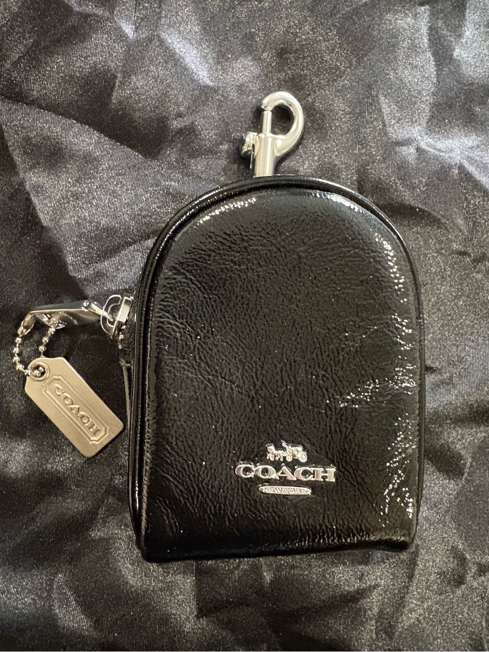 Coach Black Patent Leather Clip-On Key Pouch
